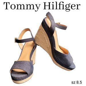 Sandals Tommy Hilfiger Womens kali Blue Fabric Open Toe Casual Platform Shoes